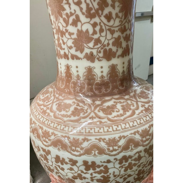 Huge Pair of 42" Chinese Iron-Red Porcelain Floor Vases For Sale - Image 11 of 13