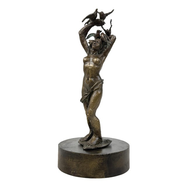 Female Figure with Flocks of Birds, 1920s-1940s, Bronze For Sale