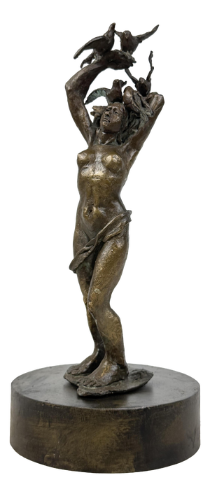 Female Figure with Flocks of Birds, 1920s-1940s, Bronze