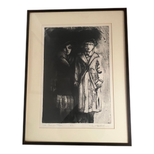 1950s Les Juene Filles, French Black & White Lithograph of Young People by Robert Bertrand, Framed.