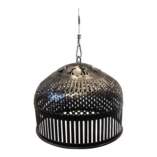 Vintage Black Woven Metal Iron Circular Ceiling Lamp Chandelier For Sale