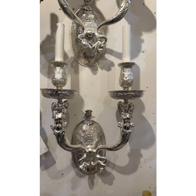 1900 Caldwell Silver Plated Sconces With Mermaid Arms 2 Lights For Sale In New York - Image 6 of 10