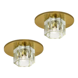 Pair of Mid-Century Hexagonal Shade Glass Flush Mount Chandelier by Lightolier