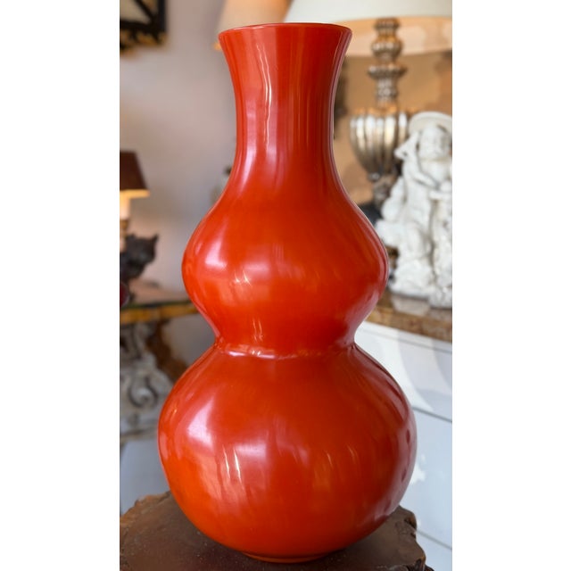 Huge 21” Orange Double Gourd Chinese Peking Glass Vase For Sale - Image 4 of 4