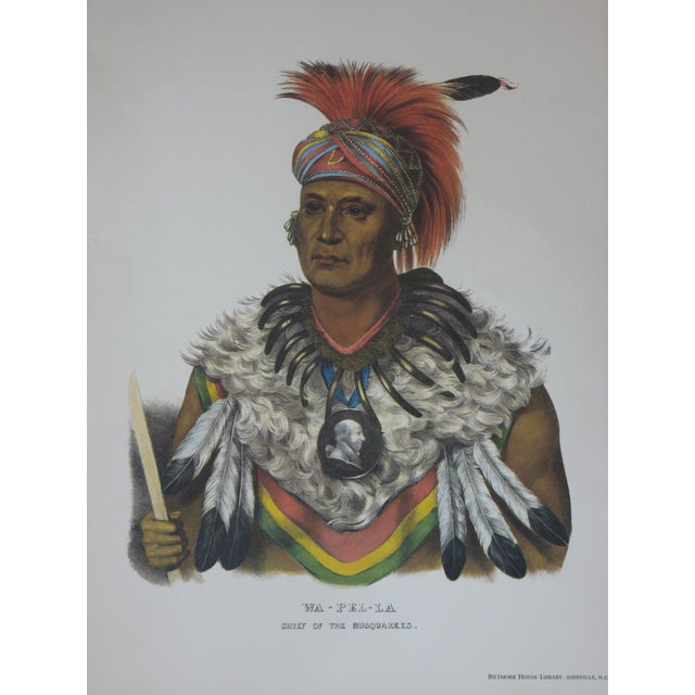Native American Prints Native American Wa-Pel-La Musquakees Chief Kish-Ke-Kosh Fox Brave. "The History of the Indian Tribes of North America" Reproduction - Set of 2 For Sale - Image 3 of 10