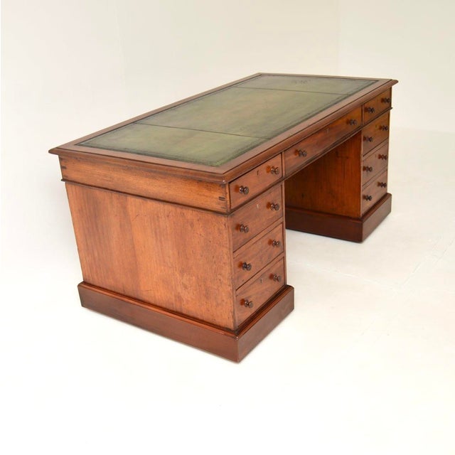 Antique Victorian Pedestal Desk in Walnut with Leather Top, 1860s For Sale - Image 3 of 12