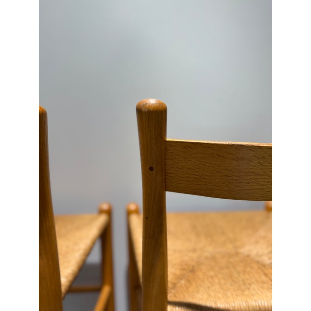 1970s Set of 3 Danish Modern Style Oak Counter Stools With Rush Seats For Sale - Image 11 of 15