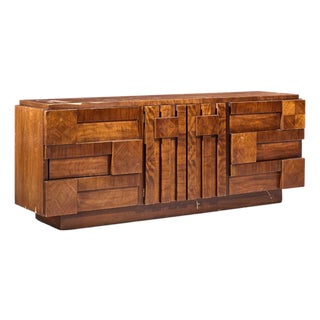 Lane Staccato Mid Century Walnut Brutalist Lowboy Dresser For Sale