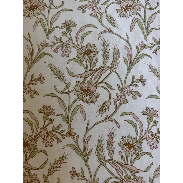 Raoul Textiles Oyster Linen Fabric - Cecile / Sprout Hand Printer 2 1/3 yds Cecile" is a hand-printed linen fabric pattern...
