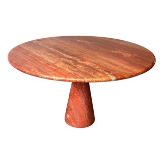 Postmodern Angelo Mangiarotti Travertine Salmon Dining Table w/ Pedestal Base For Sale