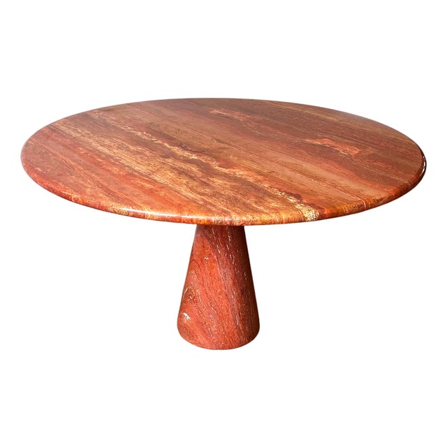 Postmodern Angelo Mangiarotti Travertine Salmon Dining Table w/ Pedestal Base For Sale