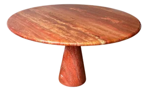 Postmodern Angelo Mangiarotti Travertine Salmon Dining Table w/ Pedestal Base