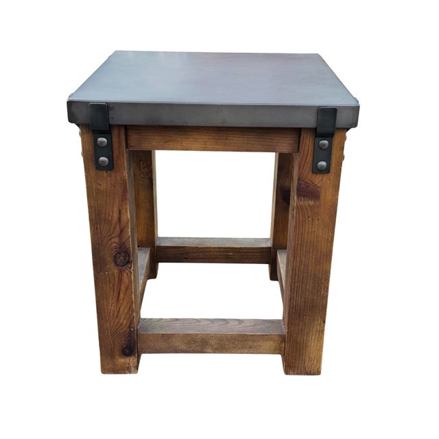 Restoration Hardware Rh Reclaimed Wood & Aged Zinc Strap Side Tables – Rustic Industrial Farmhouse Accent Tables For Sale - Image 12 of 16