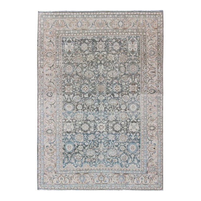 Neutral-Toned Antique Persian Malayer With All-Over Stylized Geometric Design 8'10 X 12'2 For Sale