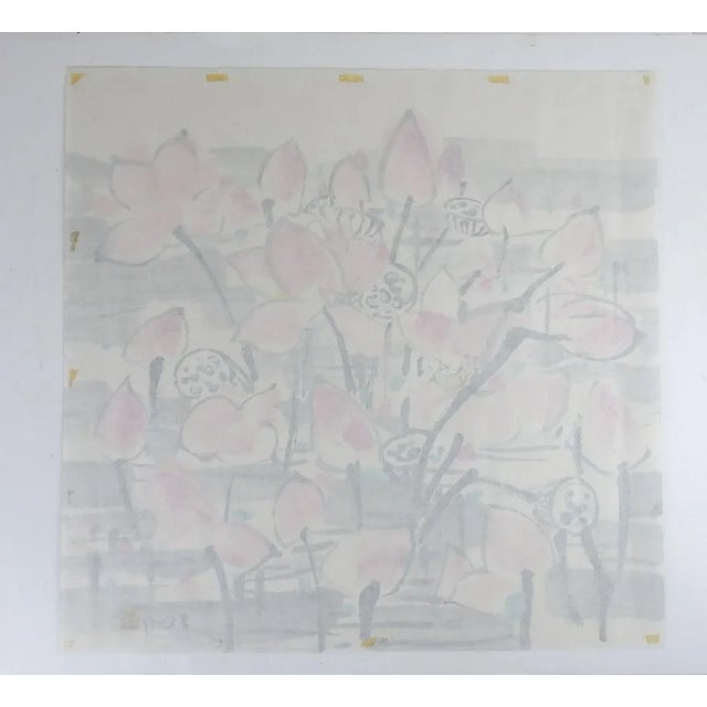 Paper Water Lotus Blossom Painting in the Style of Wu Guanzhong For Sale - Image 7 of 8