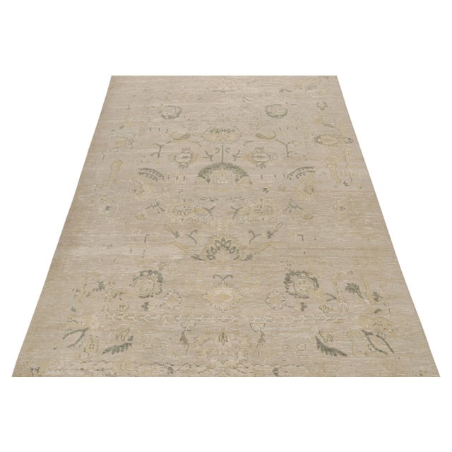 Traditional Rug & Kilim’s Oushak Style Rug With Beige, Gray and Gold Floral Patterns For Sale - Image 3 of 8