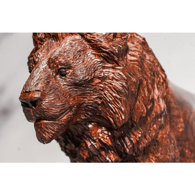 Wonderful Hand Carved Wood Antique Victorian Male Lion Statue Sculpture Home Decor Black Forest Style For Sale - Image 9 of 16