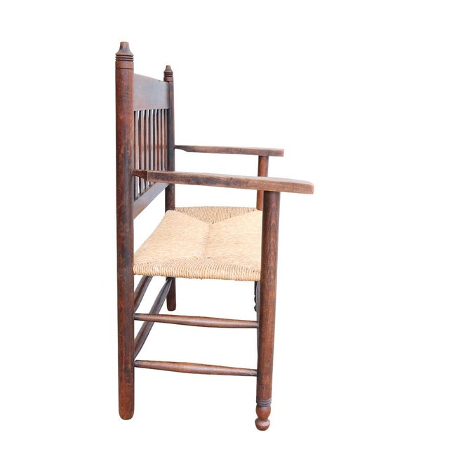 Antique Dutch Arts and Crafts Wooden Bench with Woven Rush Seat, 1900 For Sale - Image 10 of 14