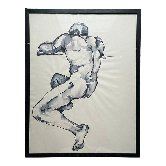 Vintage Boho Original Watercolor Painting on Paper For Sale