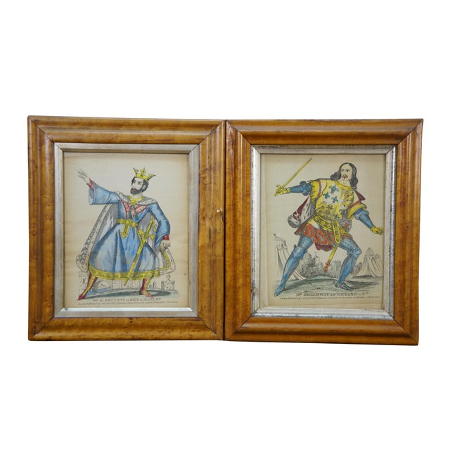 Set of four mid 19th century hand colored etchings / tinsel prints depicting actors dressed as figures from the works of...