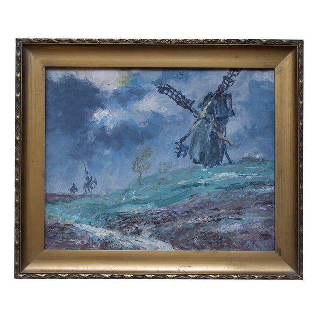 Stefan Brzozowski, Landscape with Don Quixote, 1950s, Oil Painting on Canvas For Sale