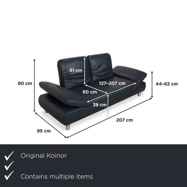 Modern Blue Leather Rivoli Three-Seater and Two-Seater Sofas with Manual Function from Koinor, Set of 2 For Sale - Image 3 of 18