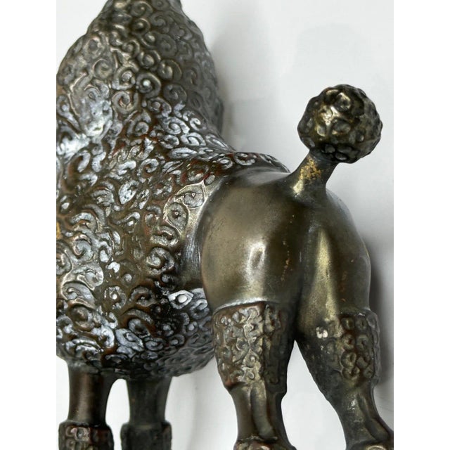 1940s Circa 1940s Art Deco Small Bronze Model Poodle Dog Classic Car Mascot For Sale - Image 5 of 11