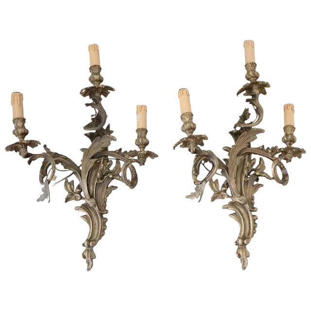 Antique Golden Bronze Sconces, Set of 2 For Sale