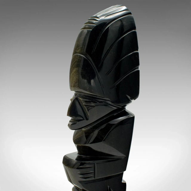 Stone 1950s Small Vintage Obsidian Aztec Idol Figure For Sale - Image 7 of 11