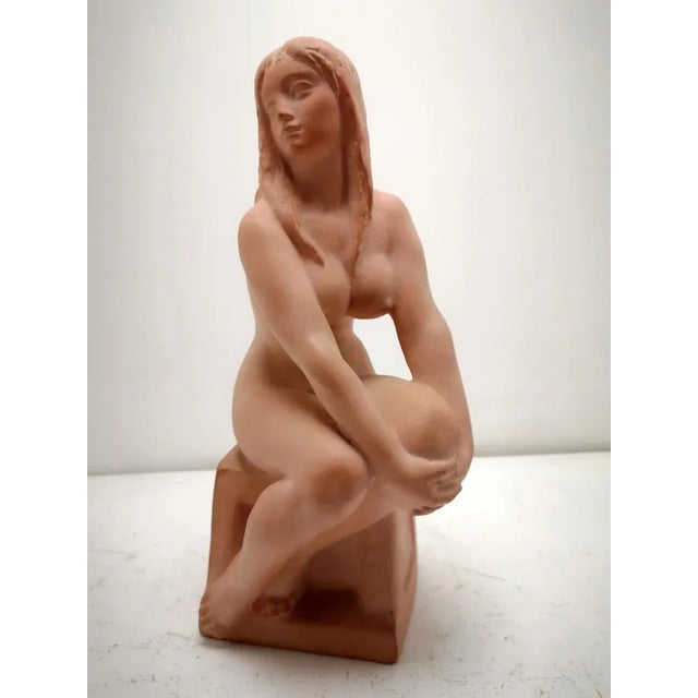 Ceramic Art Deco Style Terracotta Sitting Nude Sculpture from Kelemen, 1973 For Sale - Image 7 of 12