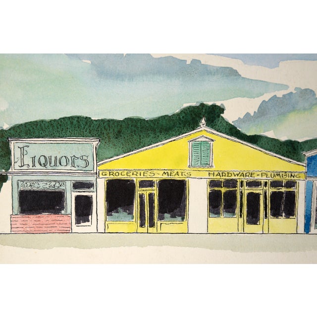 Shops in Aptos Village, California - Mid Century Watercolor by Jon Blanchette For Sale - Image 4 of 8