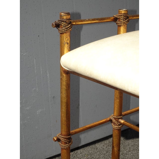 Vintage Hollywood Regency Gold Gilt Rope Metal Vanity Bench Stool For Sale - Image 14 of 18