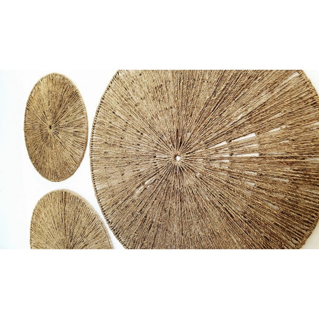 Gabriella Crespi Set of 3 Vintage 20th Century Modern Jute Rope Wall Sculptures on Round Metal Hemp Seagrass Wicker Style Frames Inspired by Mario Lopez Torres For Sale - Image 4 of 13