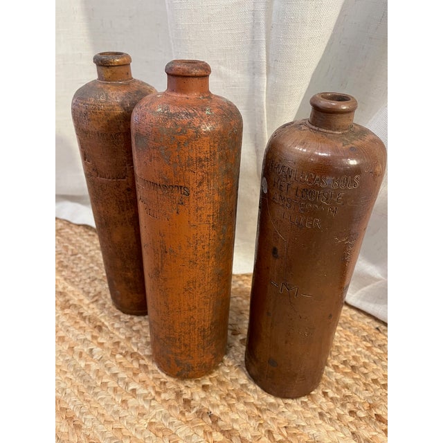 Antique Dutch Salt Glazed Stoneware Gin Bottles. Made in the 1800s - One With a Crack For Sale - Image 11 of 15