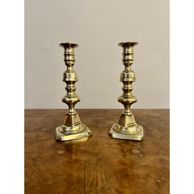Late 19th Century Antique Victorian Brass Candlesticks, 1880, Set of 2 For Sale - Image 5 of 5