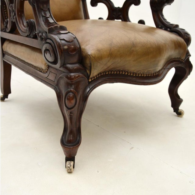 Antique Victorian Carved Leather Chair, 1850s For Sale - Image 10 of 11