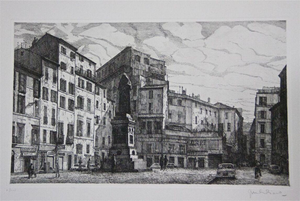 Giuseppe Malandrino, Campo de'Fiori, Etching, 1970s
