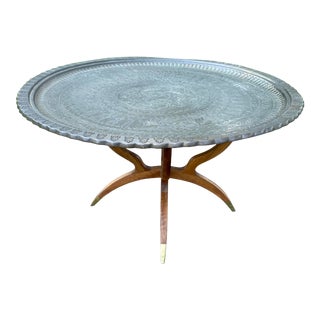 Mid-Century Modern Brass Tray Top Folding Stand Table For Sale