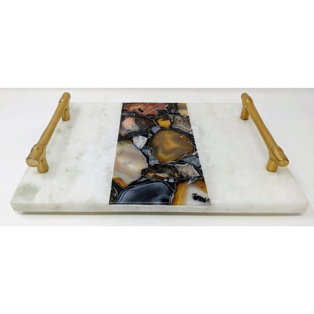 This beautiful agate tray with polished brass handles is a bit of organic modern mixed with classic minimalist modern. A...