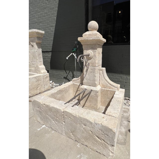 French Carved Limestone Fountain, Single Pillar With Ball Finial From Provence For Sale - Image 14 of 17