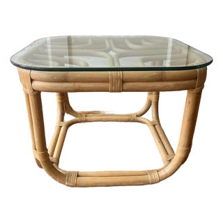 1960s Brown Jordan Rattan Fretwork Square Side Table For Sale