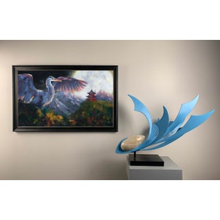 Temple Guardian Set by John McLeod | Oil on aluminum/Alabaster steel and paint landscape with a bird For Sale