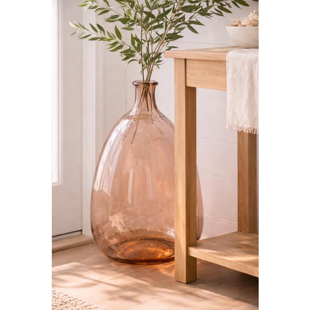 Large Blush Pink Glass Demijohn Floor Vase – Coastal Organic Modern Accent, 25” For Sale In Los Angeles - Image 6 of 8