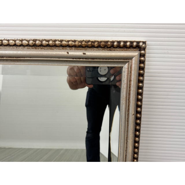 Antiqued Silver Finish With Bead Trim Wall Mirror For Sale - Image 10 of 12