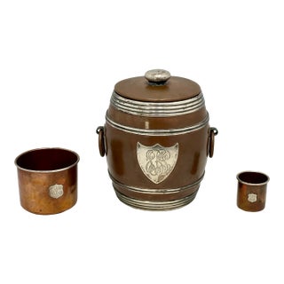 Fine Quality Antique American Solid Bronze and Sterling Silver 3 Piece Tobacco Humidor Smoking Set Circa 1890s For Sale