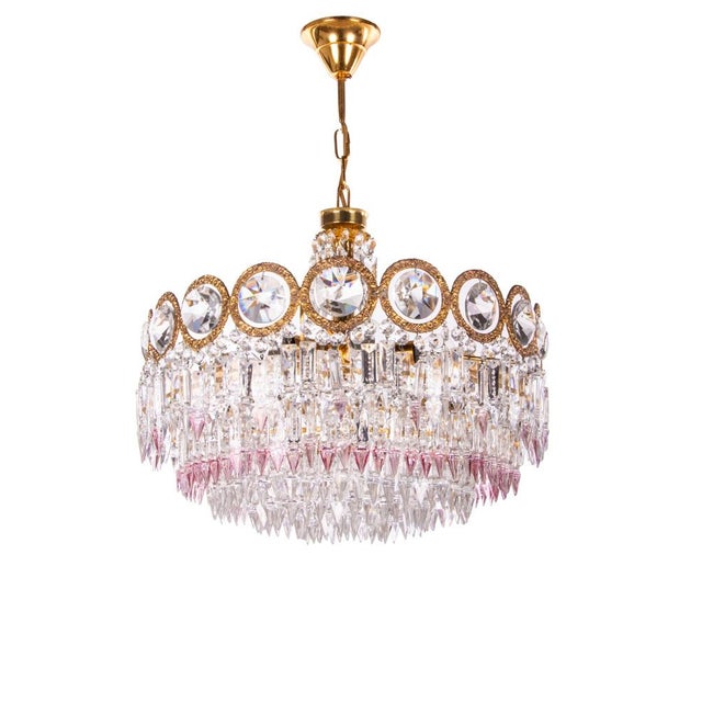 Mid-Century Modern Swarovski Crystal & Brass Chandelier attributed to Palwa, Germany, 1960s For Sale - Image 3 of 16