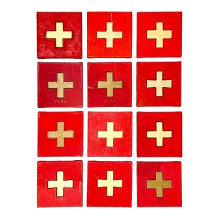 Twelve-Panel Red and Gold Art Installation "Pura Grid" by Jeanne Risica, Oil on Canvas, Hand-Signed For Sale