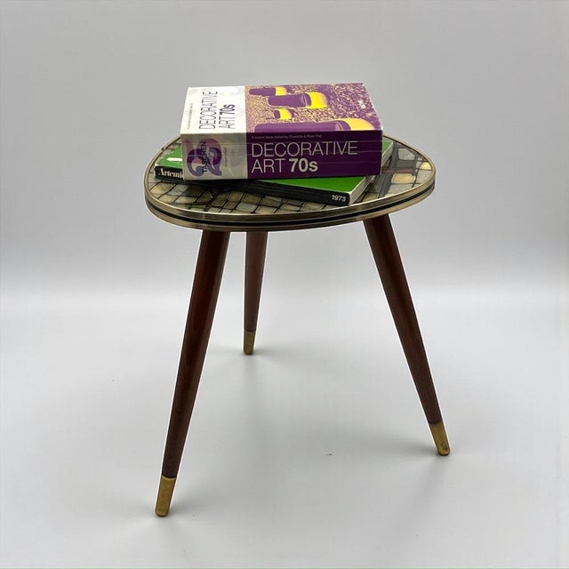Vintage Italian Tripod Table with Mosaic Laminate Top, 1950s For Sale - Image 15 of 16