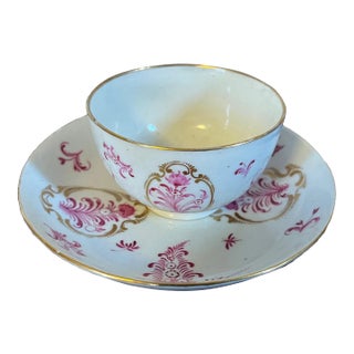 Antique 18th Century German Porcelain Puce Tea Cup Bowl & Saucer For Sale