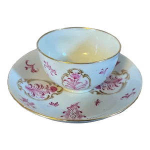 Antique 18th Century German Porcelain Puce Tea Cup Bowl & Saucer
